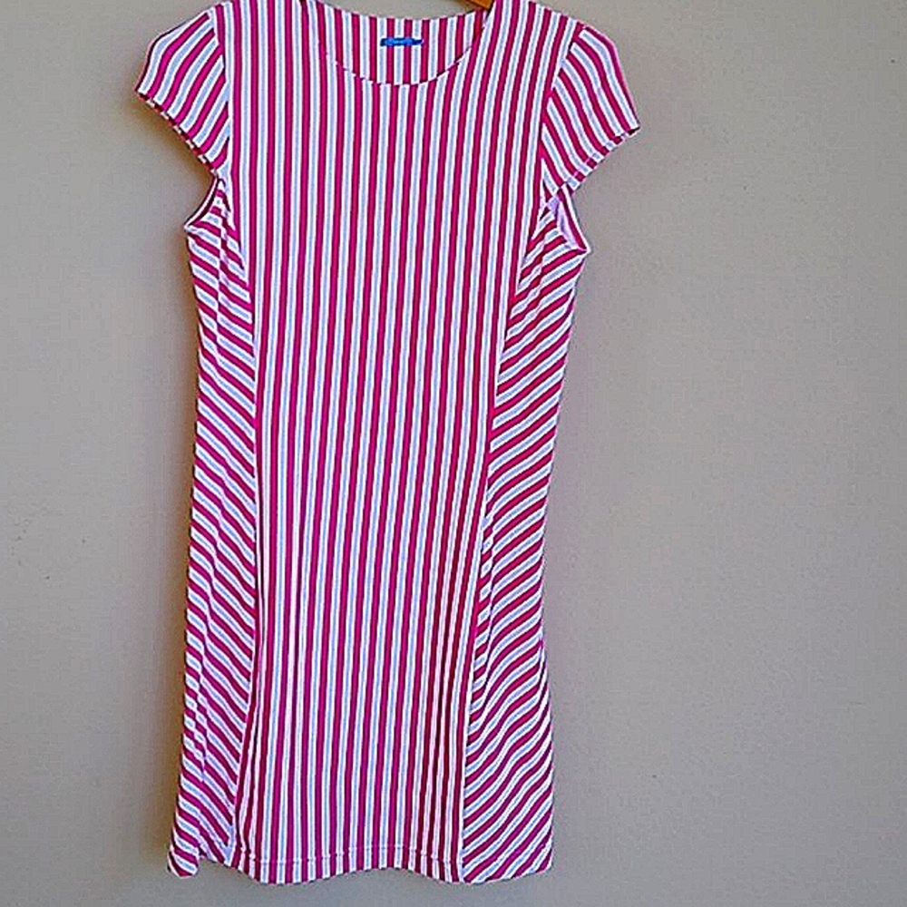 J McLaughlin pink and white striped dress Catalina cloth.